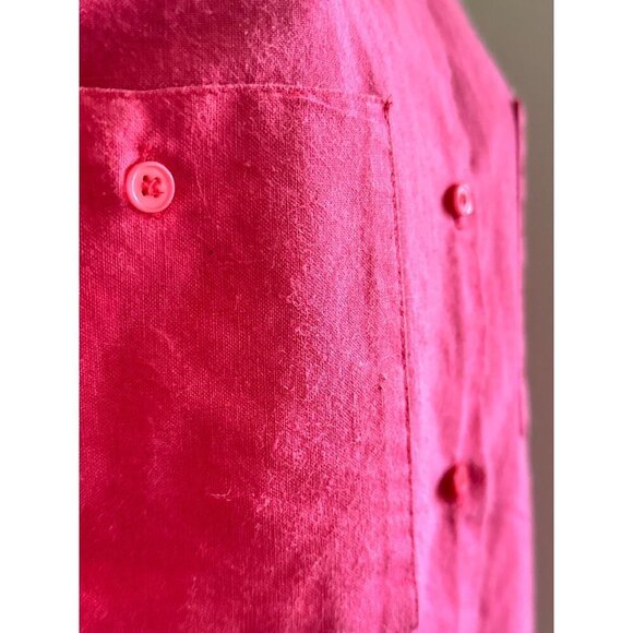 Vintage Pink Button-Up Linen Blend Shirt with Collared Neck & Chest Pockets - Picture 4 of 11